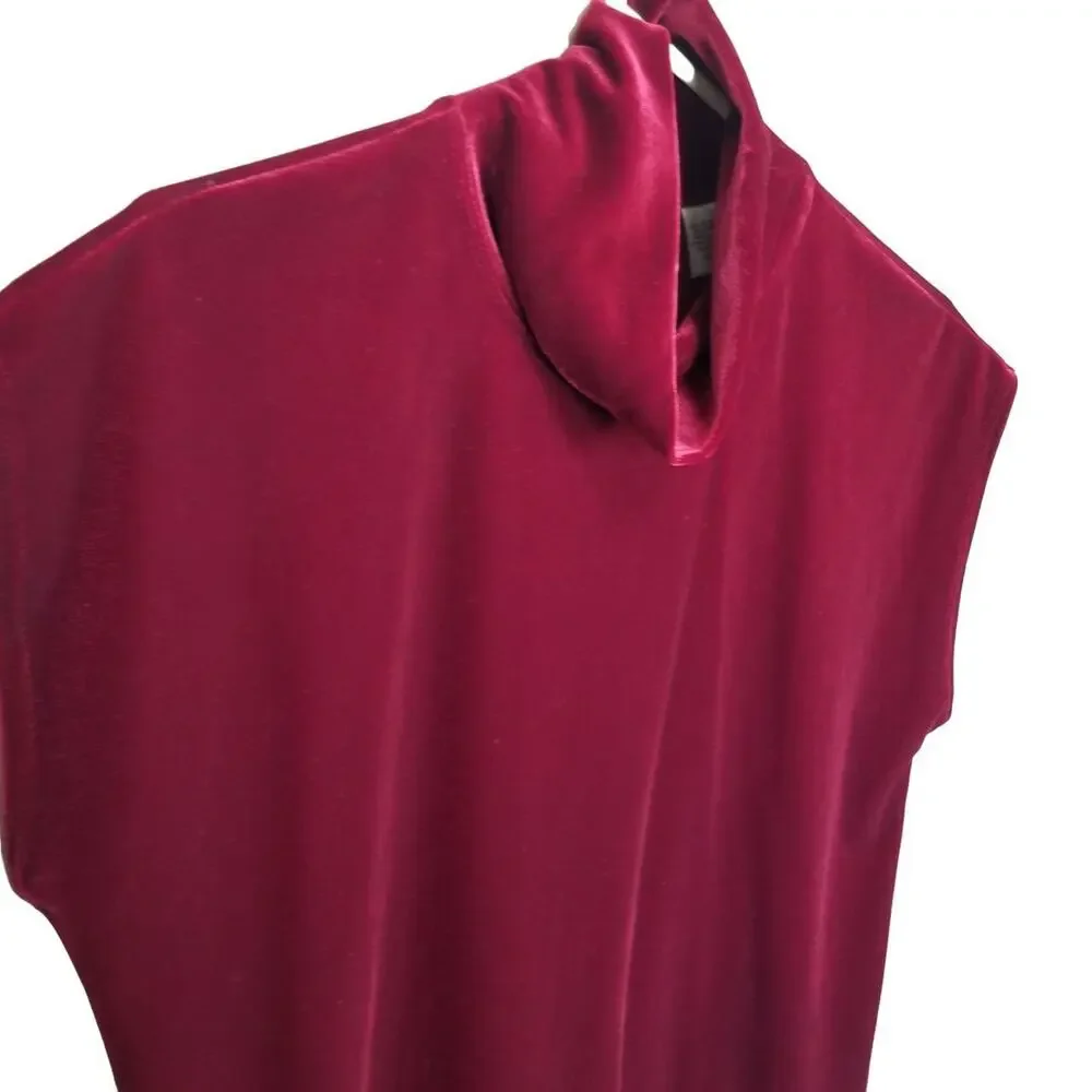 Chicos Aspen Red Velvet Mock Neck Top Sz M Classic Stretch Holiday Wedding Guest
